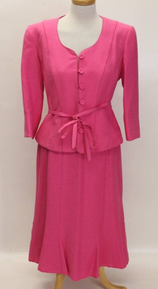 Caroline Charles 100% Silk Jacket & Skirt Set Pink Size: 12