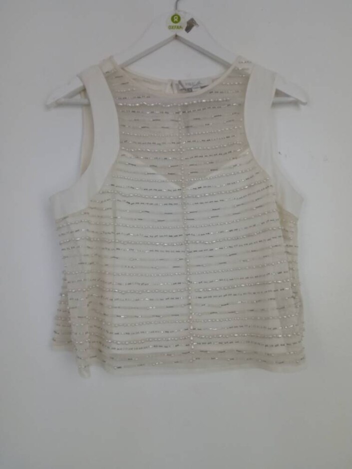 M&s X Sienna Miller Beaded Mesh Vest Top White Size: 12