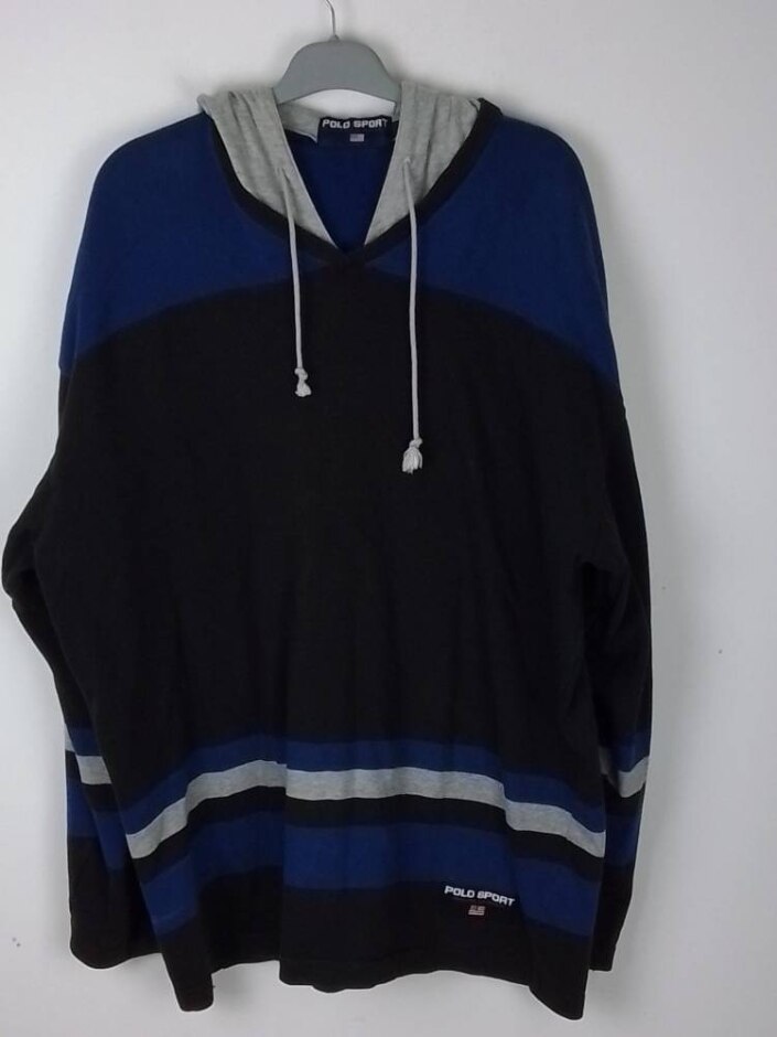 Ralph Lauren Polo Sport Sport × Vintage Hoodie Blue & Black Size: Xl