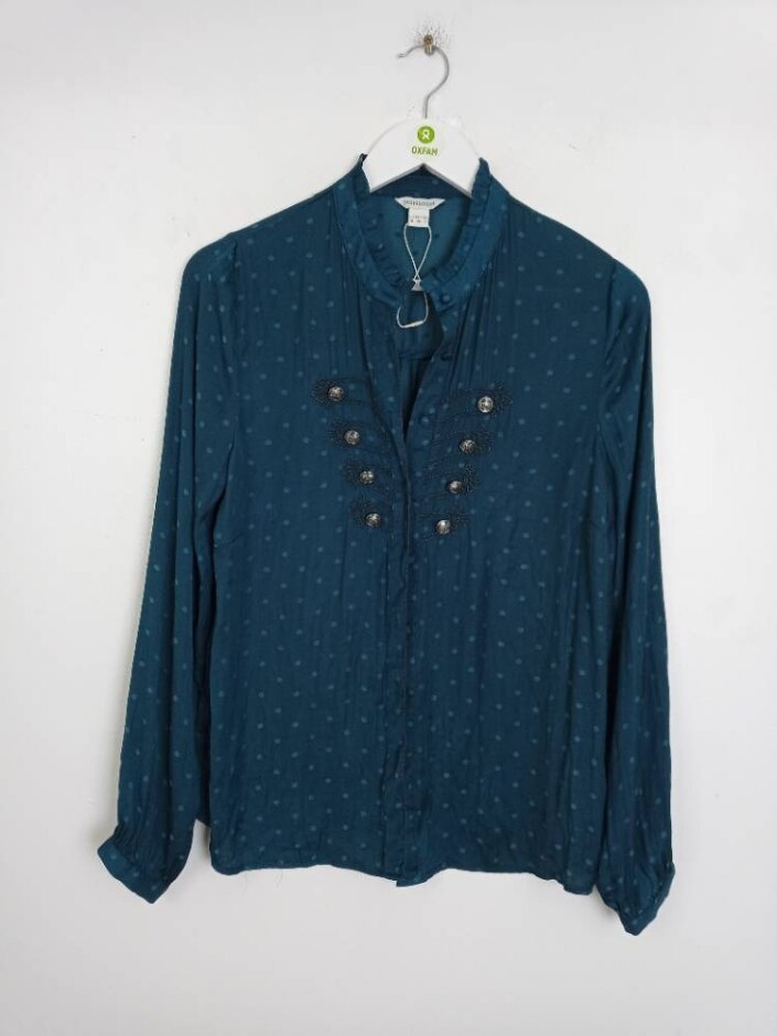 Monsoon Military Style Blouse Teal Size: 10