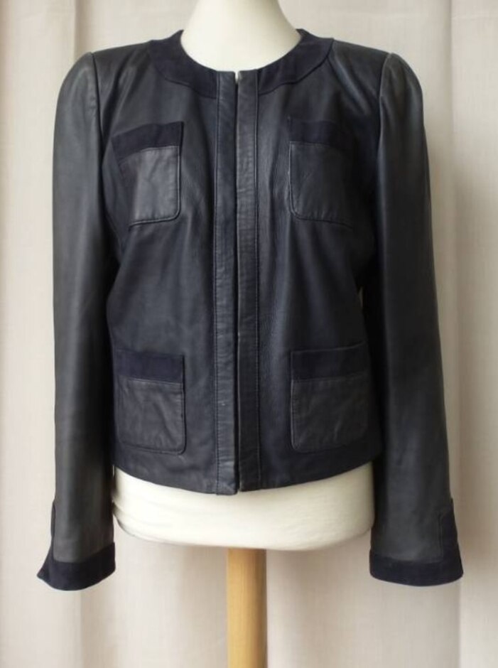 Oasis Y2k Smart Soft Leather Jacket Navy Size: M