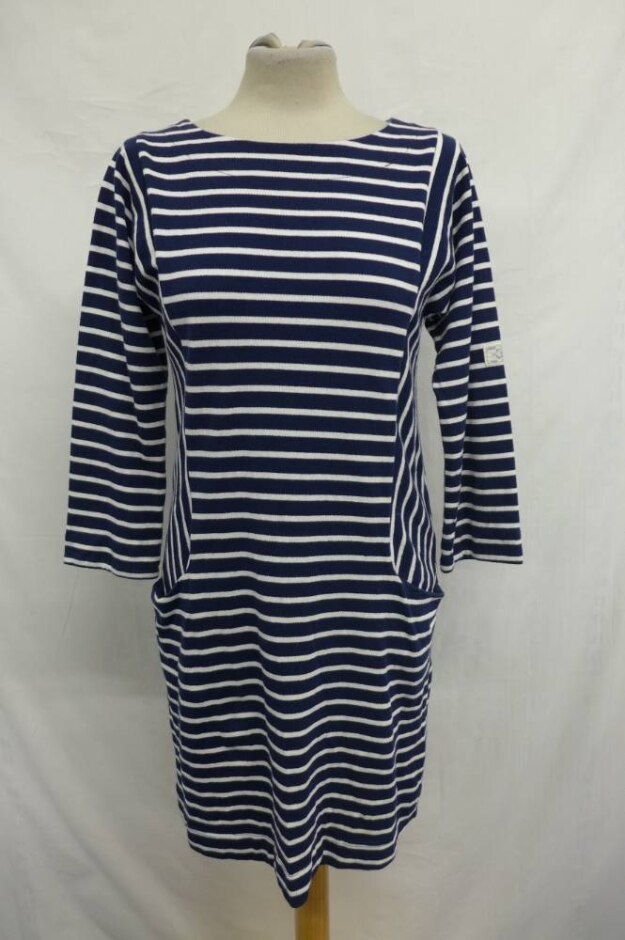 Joules  Striped Pocketed Shift Dress Navy & White Size: 10