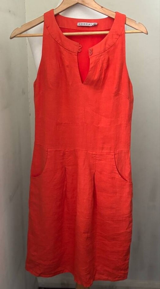 Kookai Women Dress 100% Linen Coral Size: S