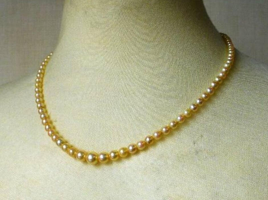 Vintage Twee Office Preppy Coquette Single Strand Faux Pearl Necklace Chrome Clasp Made In England