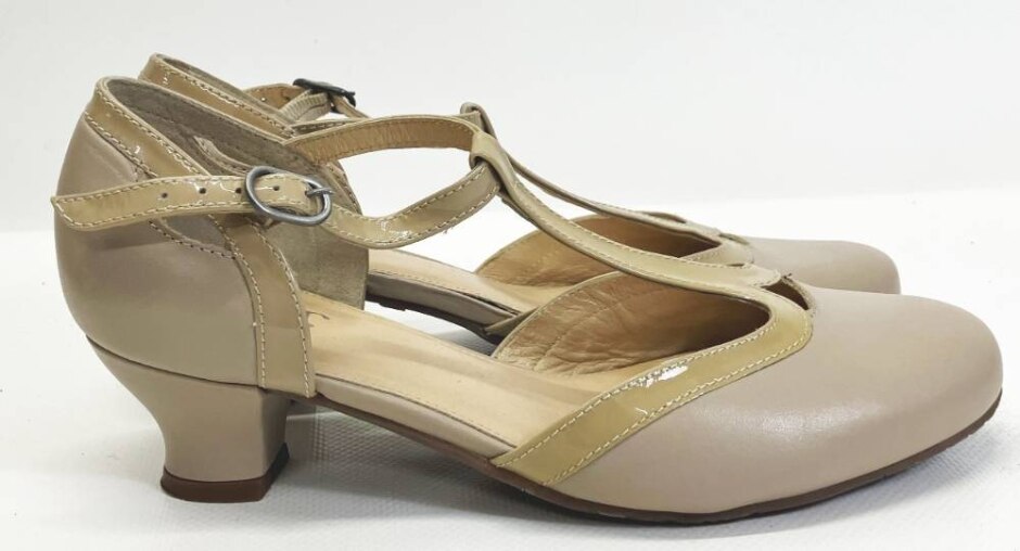 Hotter Rumba Beige Leather T-bar Mary Jane Shoes Size 5.5