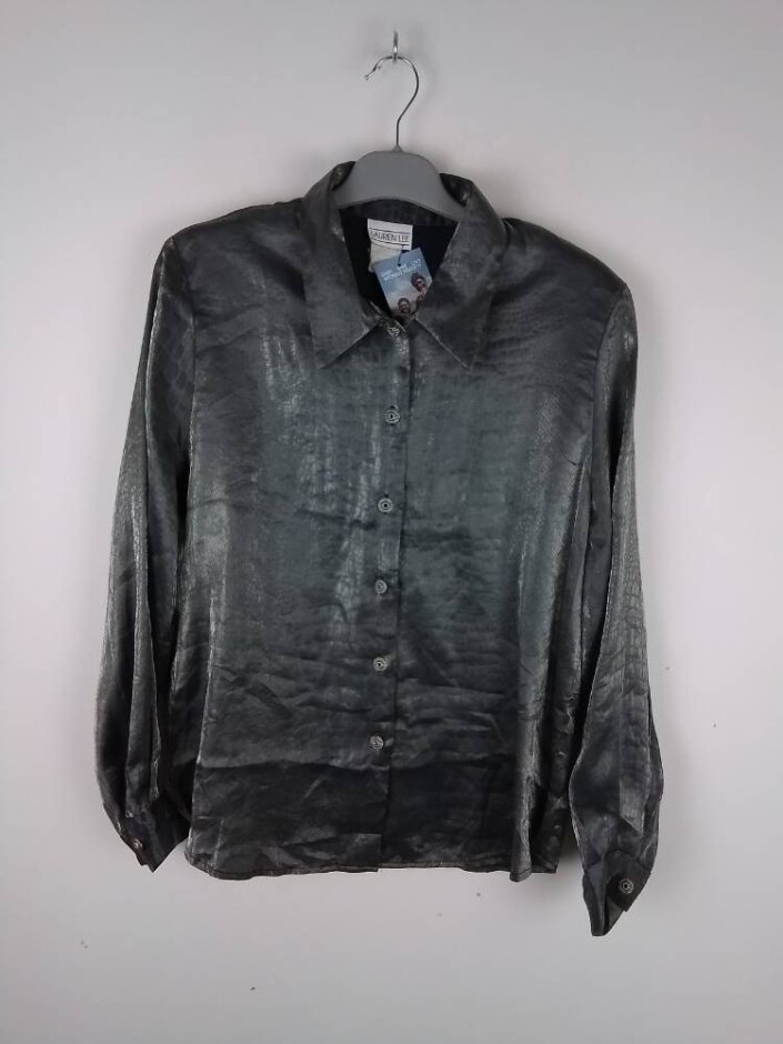Vintage "lauren Lee" Shoulder Pad Blouse Silver Size: 14
