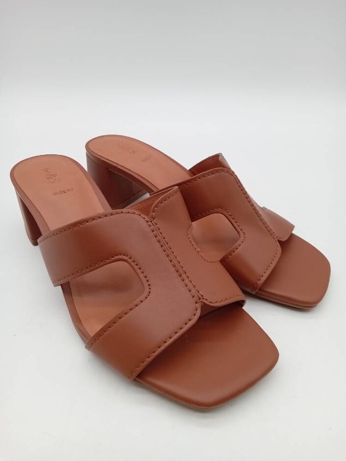 M&s Heeled Mule Sandals Brown Size 4 Wide Fit