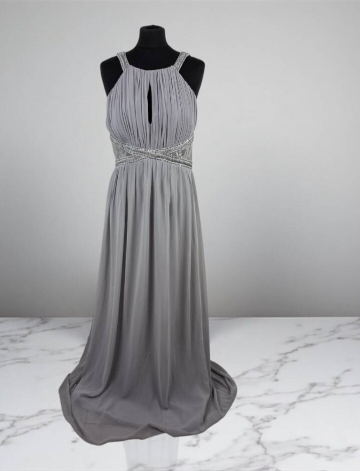 Little Mistress Embellished Bridesmaid Dress Grey Size: 14