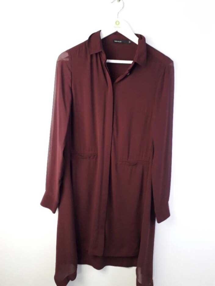 Karen Millen Long Sleeve Shirt Dress Burgundy Size: 10
