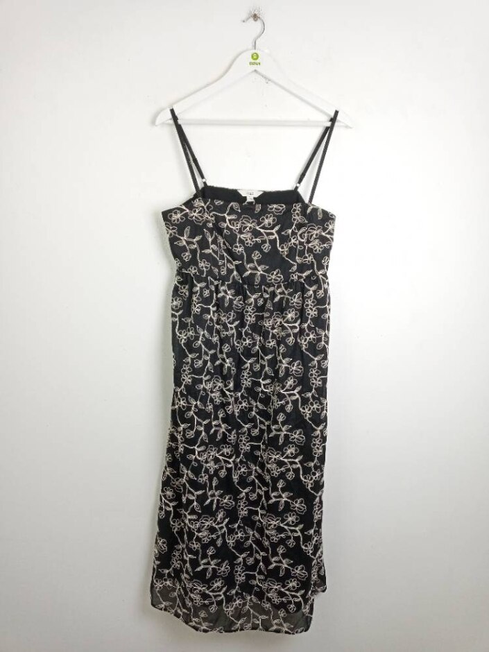 M&s Petite Embroidered  Floral Aline Midi Dress Black Mix Size: 20