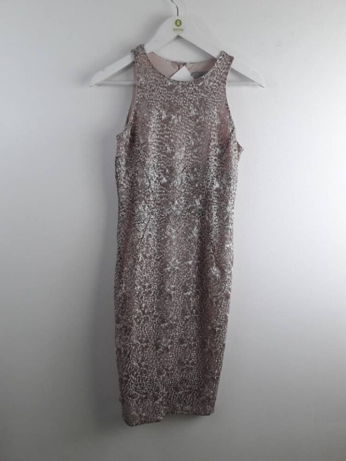 Coast Metallic Floral Shift Dress Rose Gold Size: 10