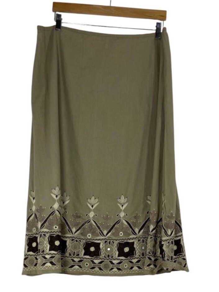 Anokhi For East Embellished Skirt Light Brown Size: 18