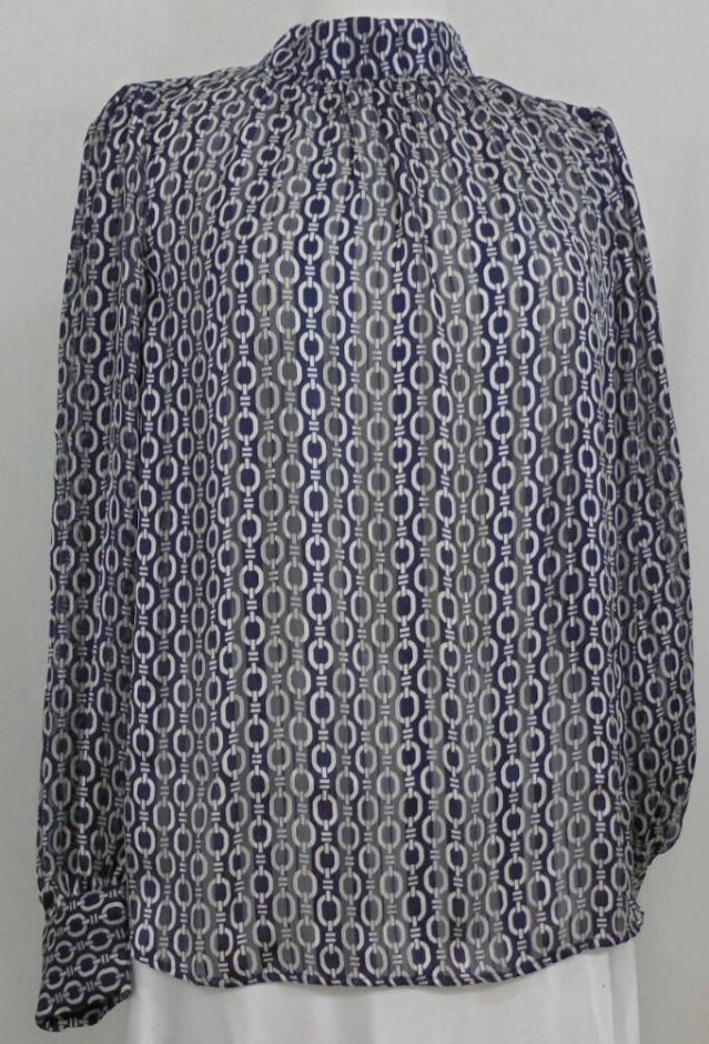 H&m New Chain Print Blouse Navy/cream Size: M