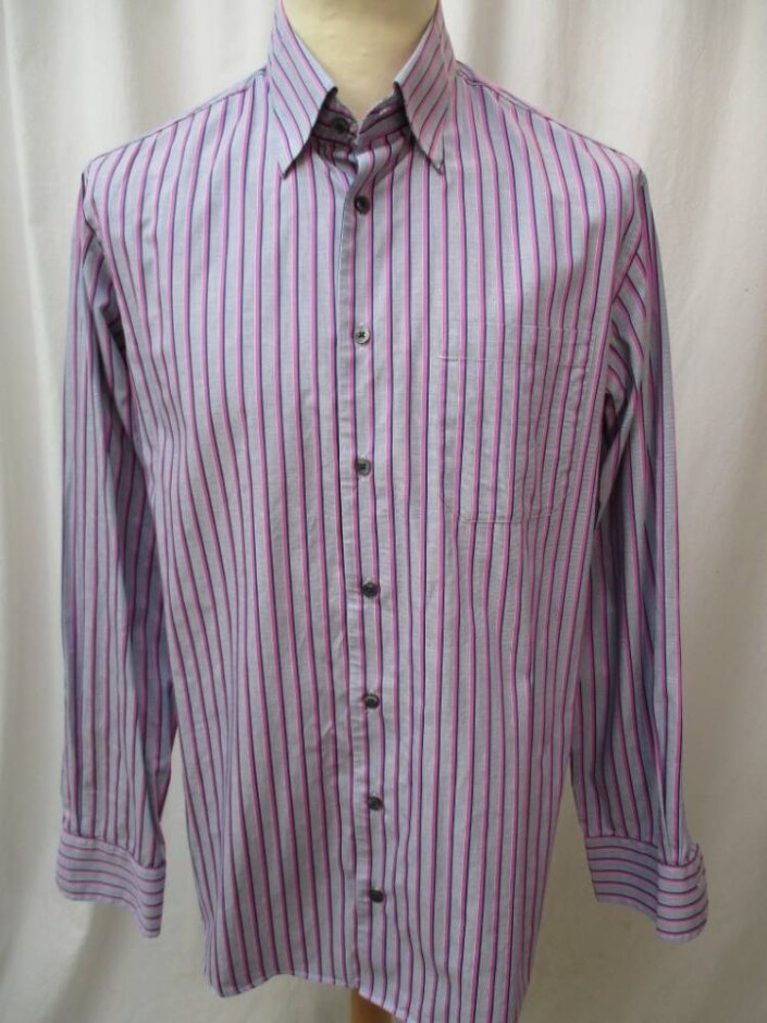 Marks & Spencer Long Sleeve Shirt Striped Size: 16" Collar