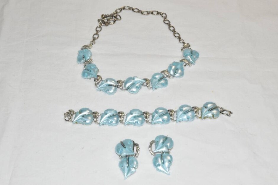 Vintage Star Pale Blue Lucite Leaf Jewellery Set