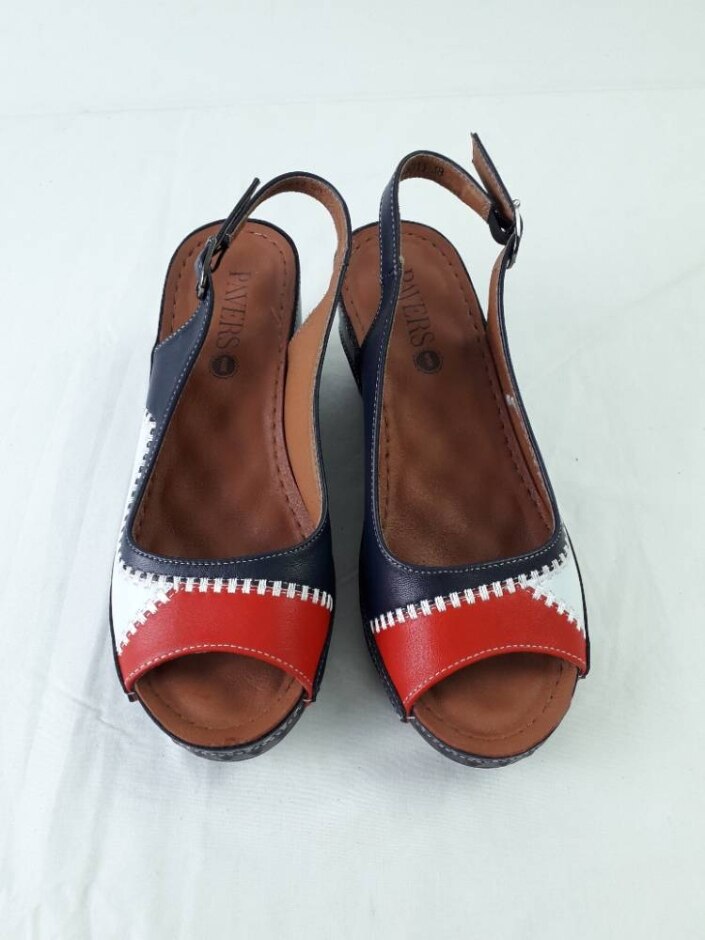Pavers Wedged Open Toe Sandals Size Uk 5 Eu 38 Wide Fit Navy Red White