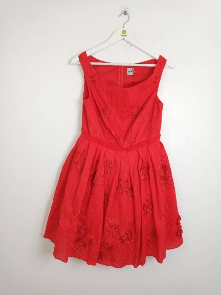 Asos Sleeveless Embroidered Dress Red Size: 12