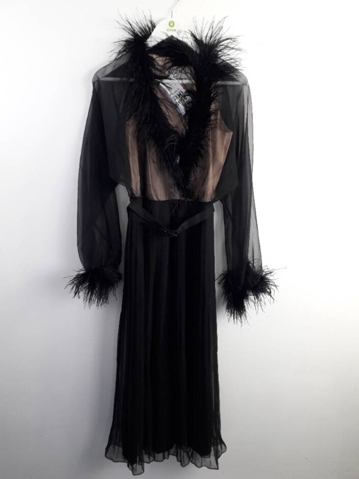 Marcel Fenez For Roland Klein Vintage Feathered Maxi Dress Black & Pink Size: S