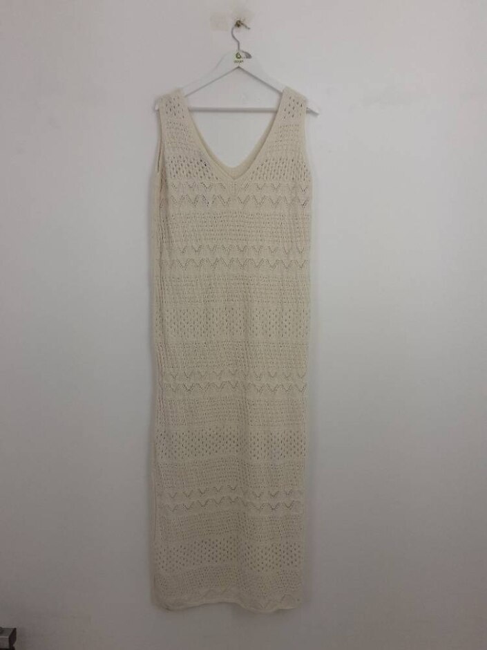 M&s Marks & Spencer V-neck Crochet Maxi Dress Ivory Size: L