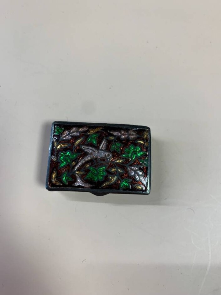 Ornate Bird And Floral Inlay Snuff/pill Box