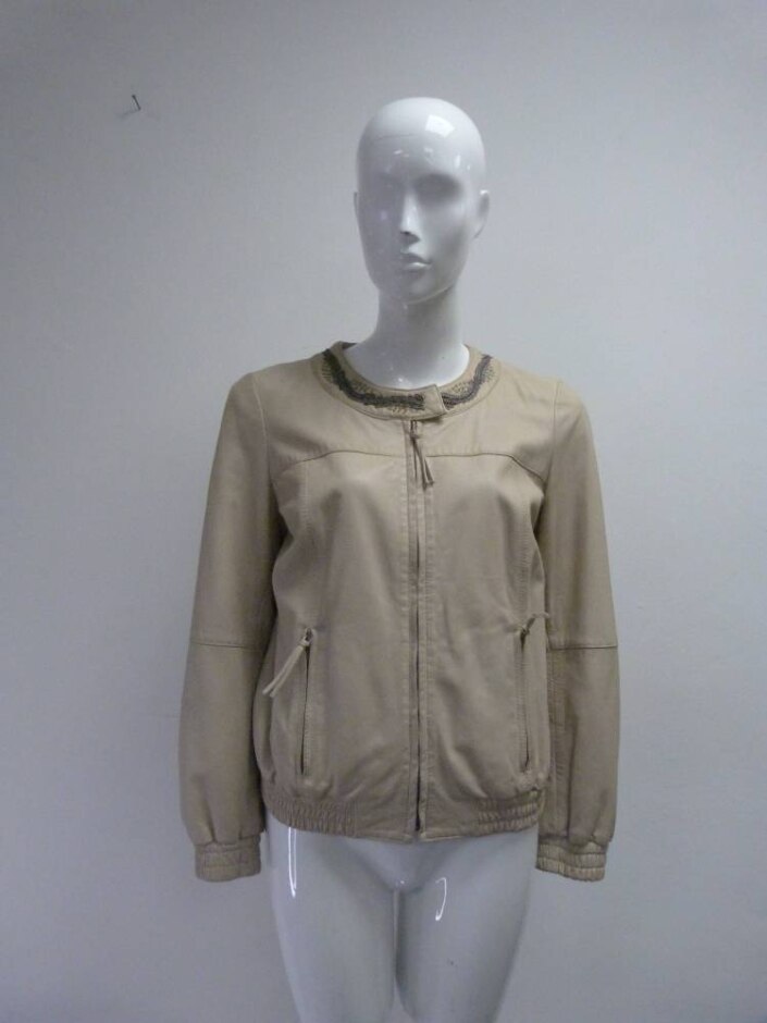 Cortefiel Leather Jacket Beige Size: M