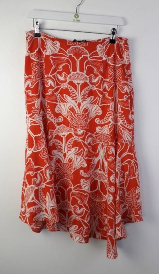 Biba Asymmetric Midi Skirt New  Orange & Ivory Size: 12