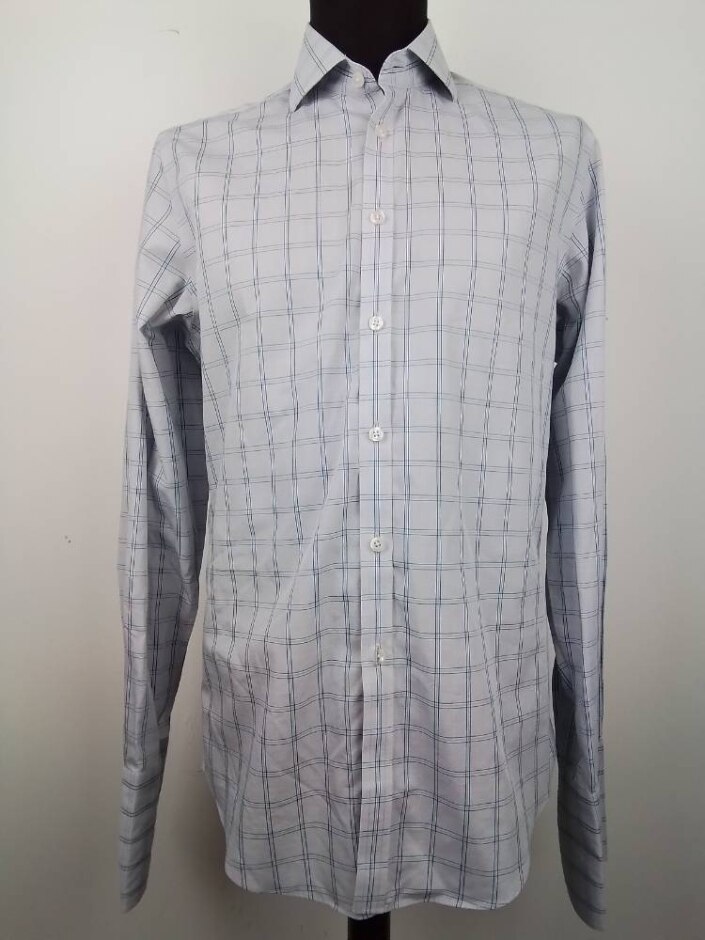 Charles Tyrwhitt Cutaway Shirt Collar Non-iron Mayfair Check Silver Grey Size: M