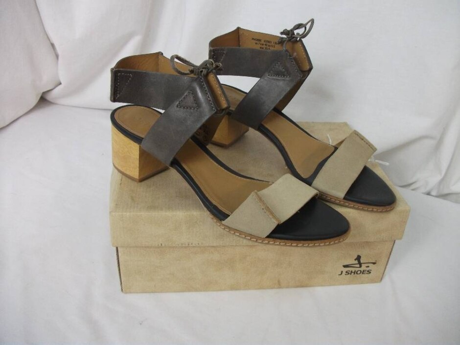 J Shoes Leather Sandals Grey/cream/black Size 7