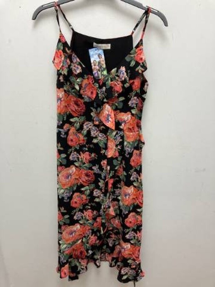 Oasis Summer Dress Floral On Black Size: 14