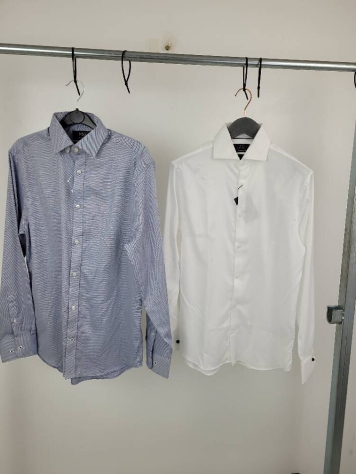 M&s Sartorial  2pcs Dress Shirt Bundle White &navy Mix Size: 14.5" Collar