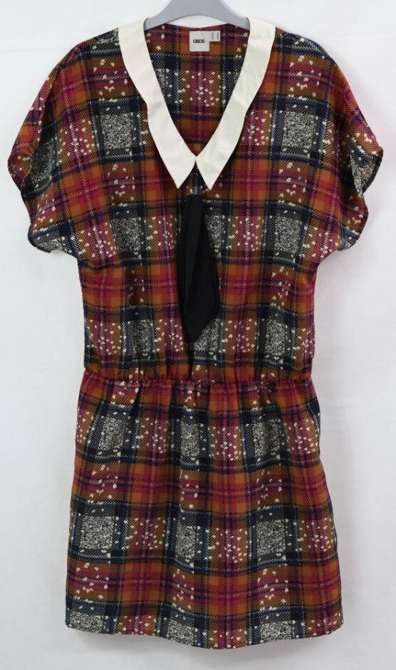 Asos Short Sleeve Check Dress Multicoloured Size: 14