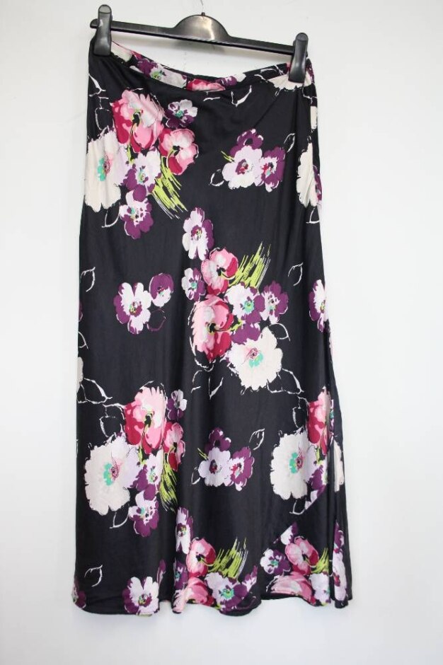 Laura Ashley Lined Silk Maxi Skirt Black/multi Size: 12