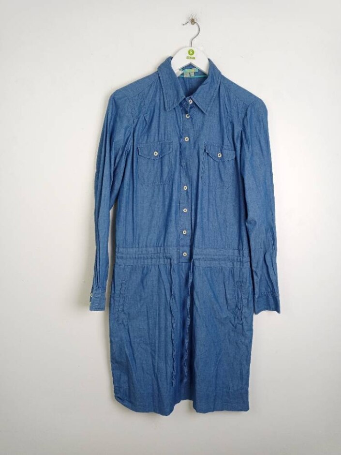 Boden Long Sleeve Shirt Dress Blue Size: 12