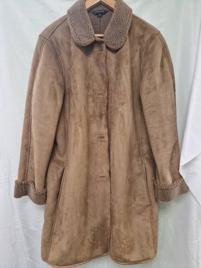 Lands End Faux Suede Coat Brown Size: 14