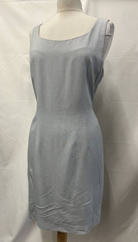 Vintage Lois Synder Dani Max Fitted Mini Occasion Dress Pale Grey Blue Size: 16