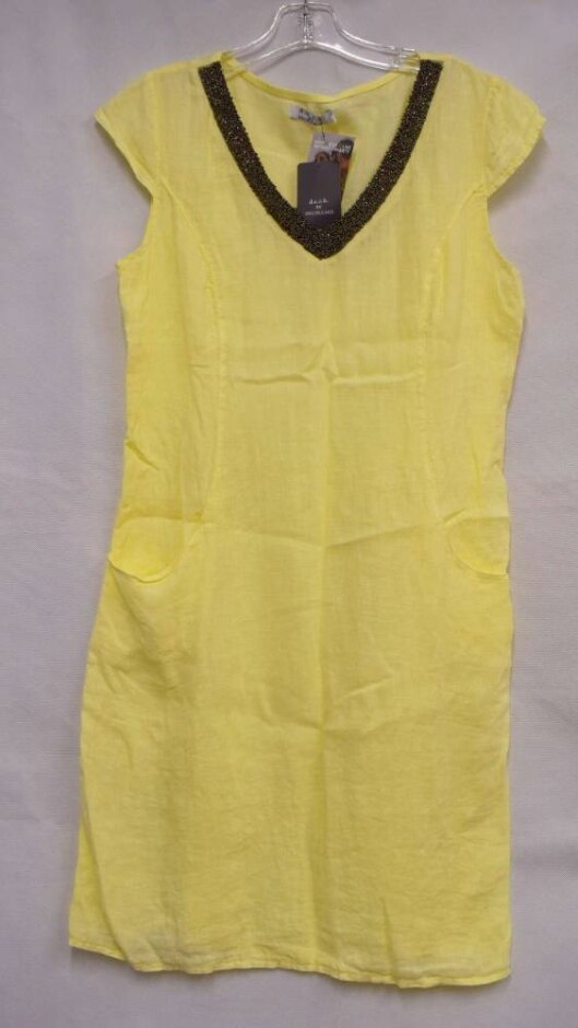 D.e.c.k By Decolletage Sleeveless Linen Dress Light Yellow Size: M