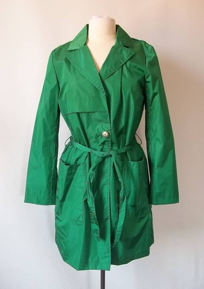 Trench & Coat Short Trench Coat Green Size: 12
