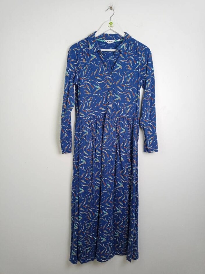 White Stuff Long Sleeve Midi Shirt Dress Blue Mix Size: 10