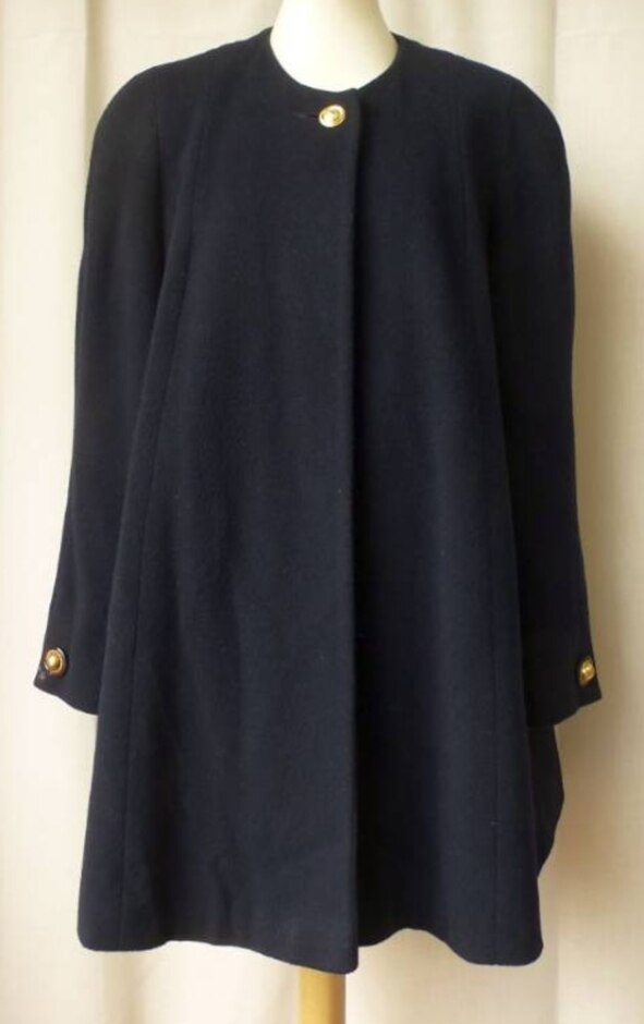 Admyra 90s Wool Cashmere Cloak Coat Navy Blue Size: 14