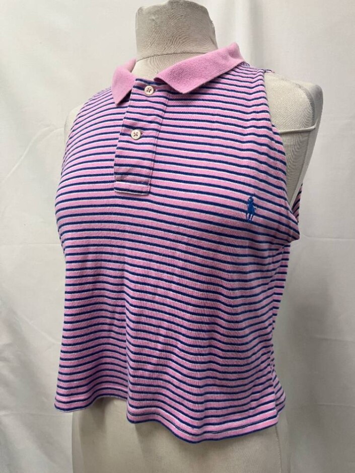 Reworked Polo By Ralph Lauren Polo Shirt Cropped Vest Top Pink Size: L