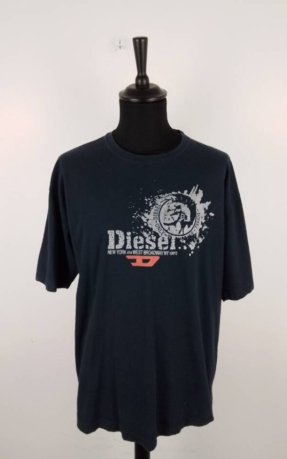 Vintage Diesel Men Logo-print Cotton T-shirt Navy Size: Xxl