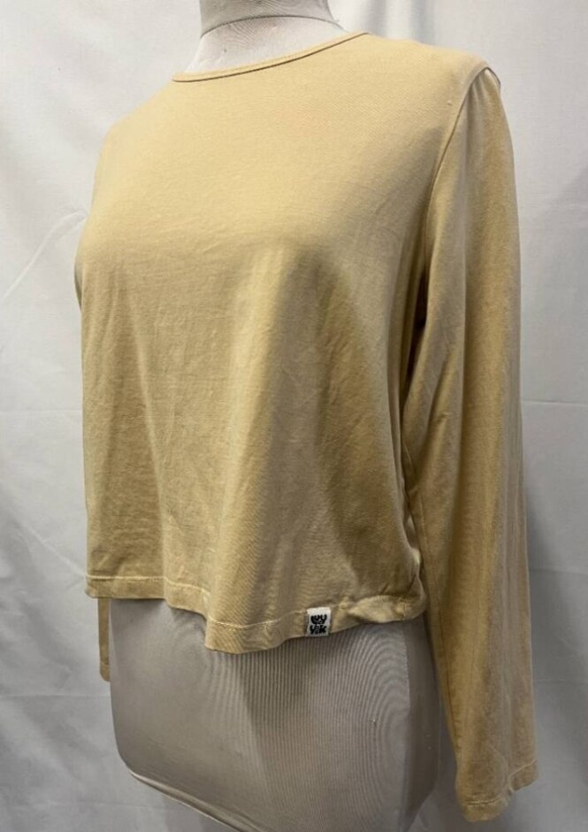 Lucy & Yak Long Sleeve Cotton T-shirt Cream Size: L
