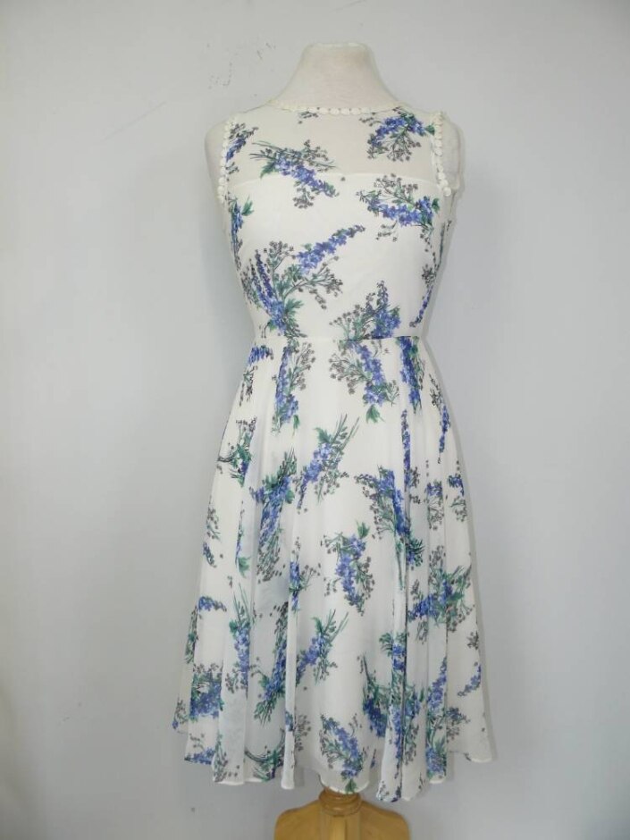 Hobbs Summer Floral Sleeveless Dress White Size: 8