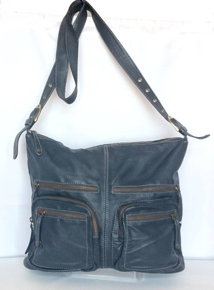 Ollie & Nic Large Cross Body / Shoulder Bag Pewter Grey Leather
