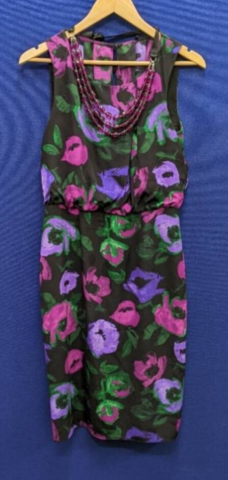 Laura Ashley Blouson Shift Dress Black/purple Size: 10