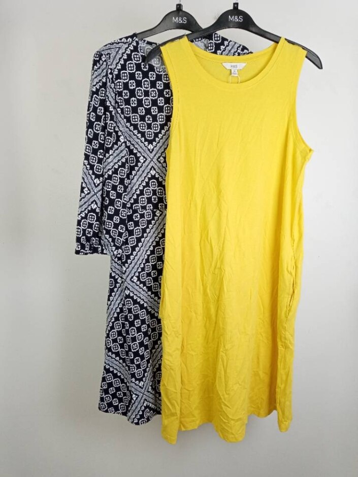 M&s 2 Pack Jersey Dresses Navy & Yellow Size: 10
