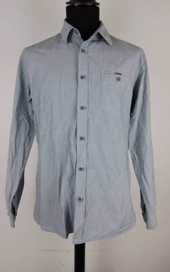 Ted Baker London Men's Heather Button Front Long Sleeve Shirt Blue  Size: L