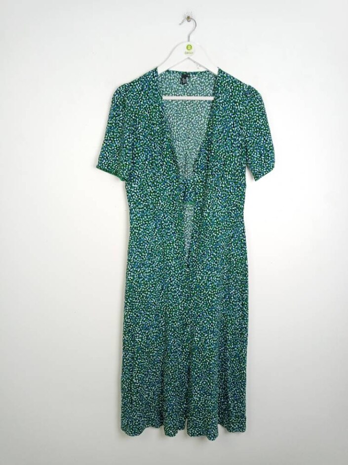 Nobody's Child Short Sleeve Shirt Dress Green Mix Size: 10