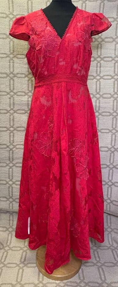 Monsoon Embroidered Floral Maxi Dress Red Size: 10
