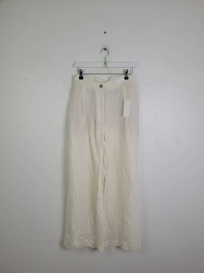 Per Una Linen Blend Wide Trousers Cream Size: 20